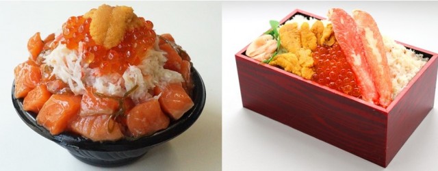 (From left) Tokumori Toro Salmon Three-Color Bowl / Exciting Three-Color Lunch