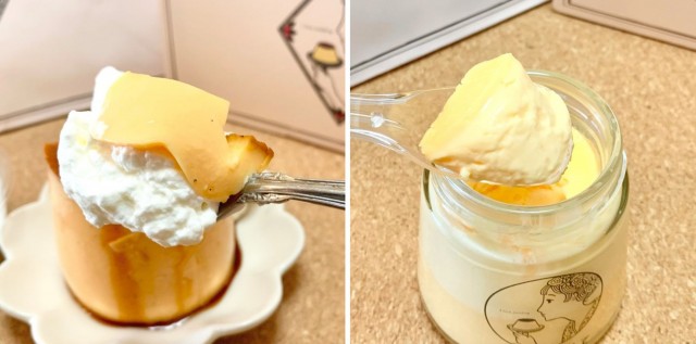 "Retro pudding" on the left and "Smooth pudding" on the right
