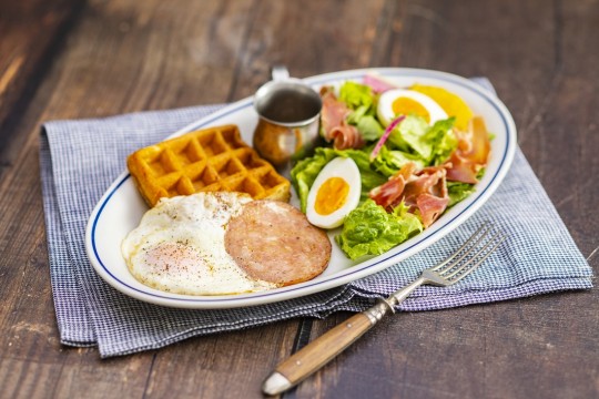 Sauna Center W Ham and Egg Waffle Salad Plate