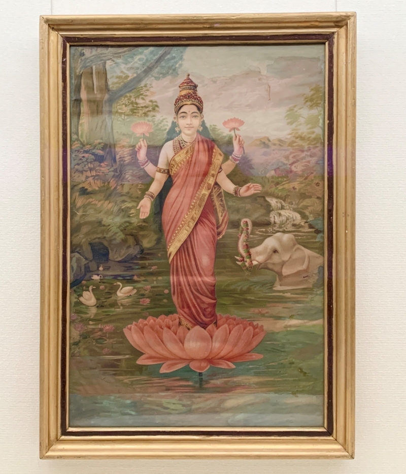 Verma 的早期油彩（多色石版畫）Raja Ravi Verma "Lakshmi" 1894-1901 / 福岡亞洲藝術博物館