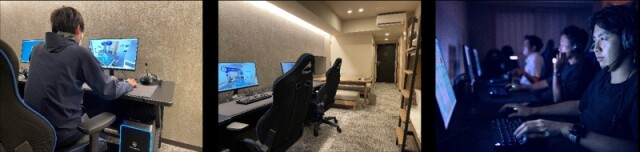 Gaming PC usage scene, gaming room indoors, 5 people can enjoy the game