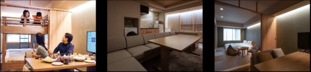 ファミリーにぴったりの客室、みんなで集まれるリビング・ダイニング、日本的な和の空間のある客室