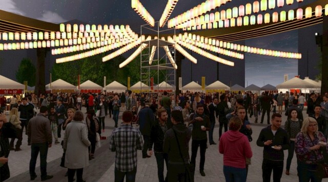 想いが込められた色とりどりの提灯が会場を照らします。